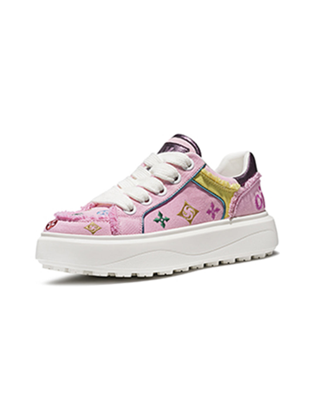 Embossed Multicolor Platform Skate Sneakers - View 12