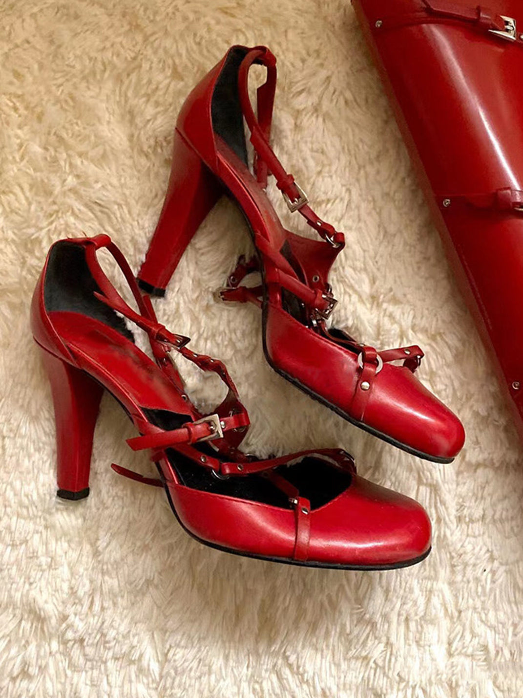 Satin Cross-Strap Round-Toe Heels - View 3