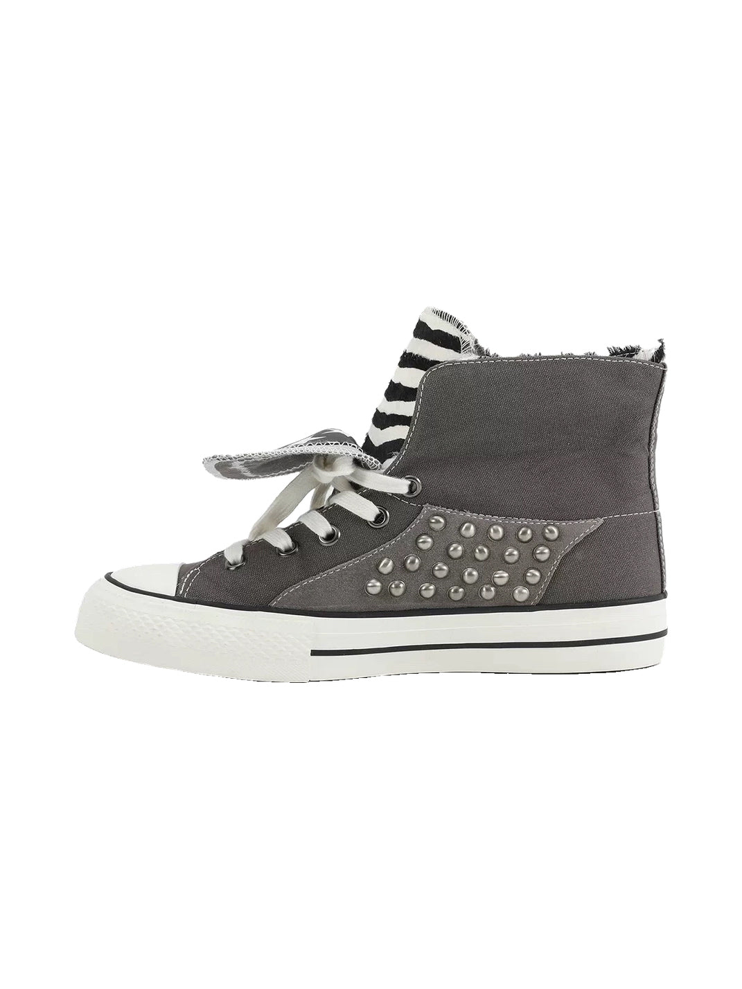 Zebra-Lined Rivet High-Top Canvas Sneakers