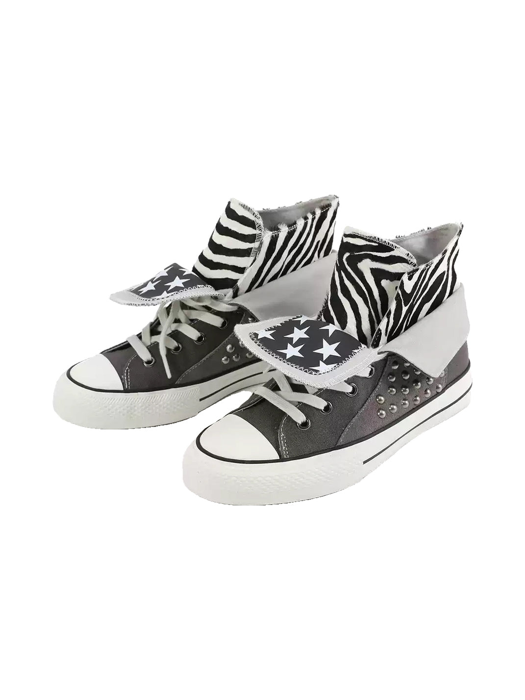 Zebra-Lined Rivet High-Top Canvas Sneakers - View 2