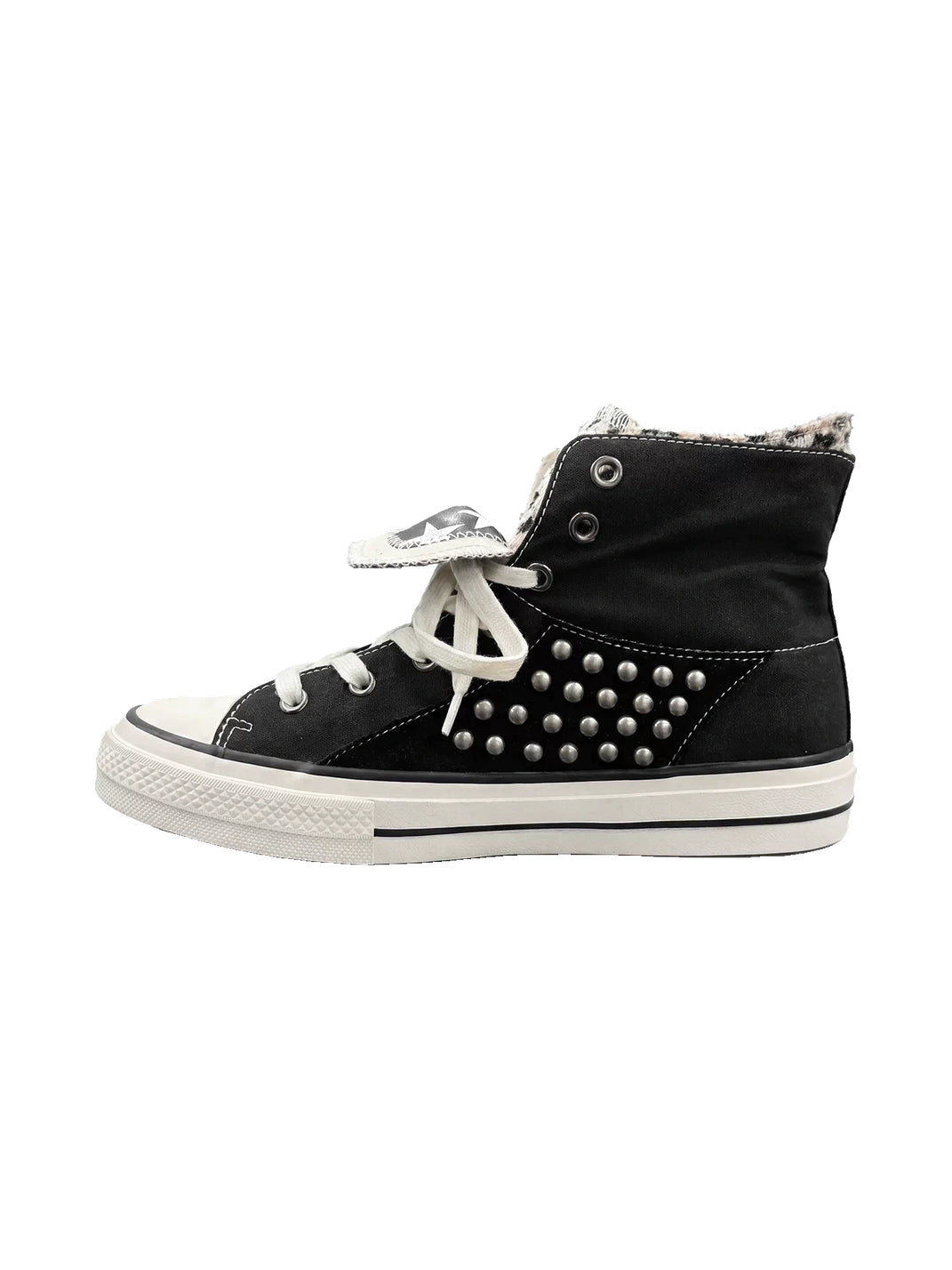 Zebra-Lined Rivet High-Top Canvas Sneakers - View 4