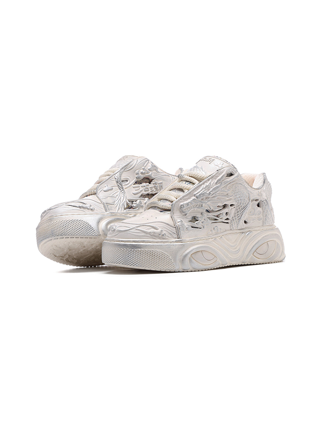 White Dragon Relief Platform Sneakers - View 8