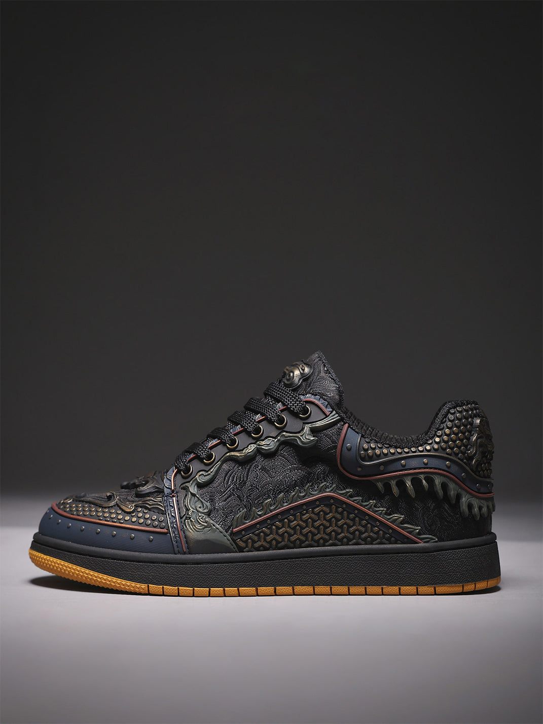 Black Dragon-Scale Gum-Sole Low-Top Sneakers - View 4