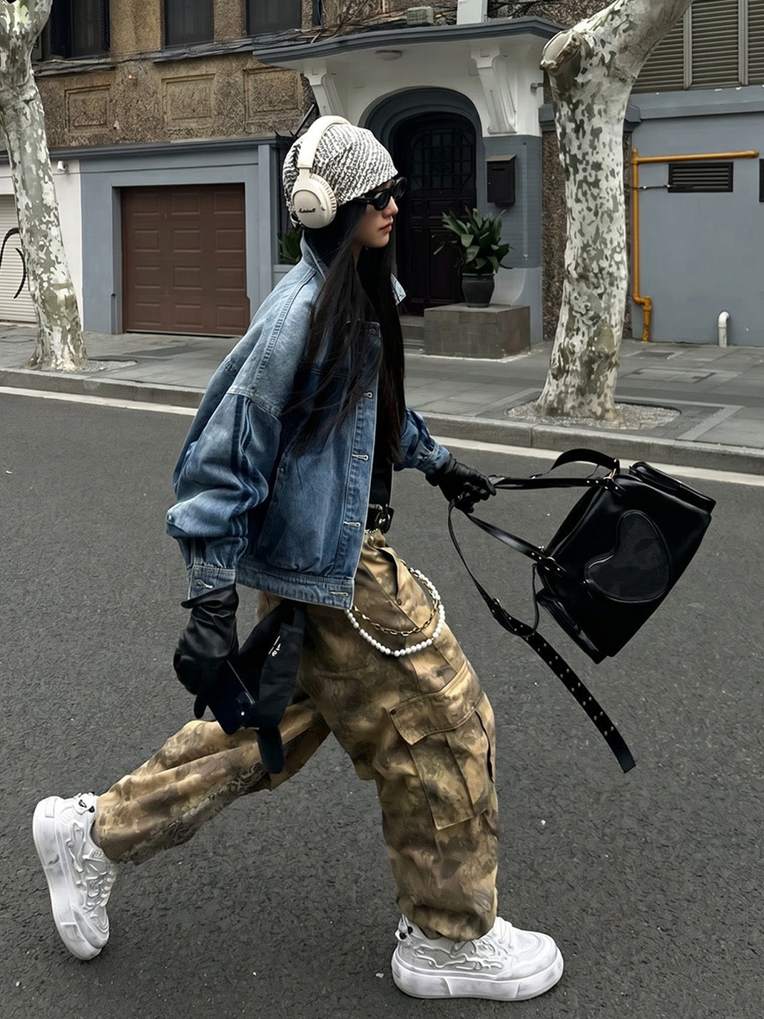 Distressed White Tai Chi Panda Platform Sneakers - View 2