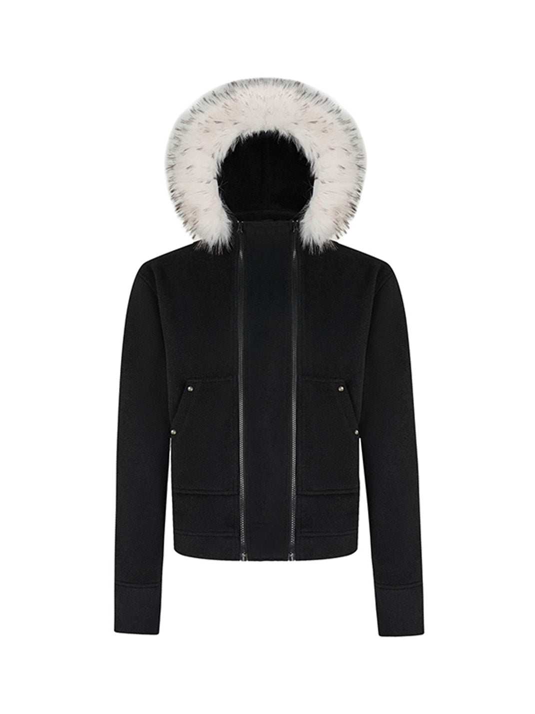 Detachable Faux-Fur Collar Double-Zip Coat
