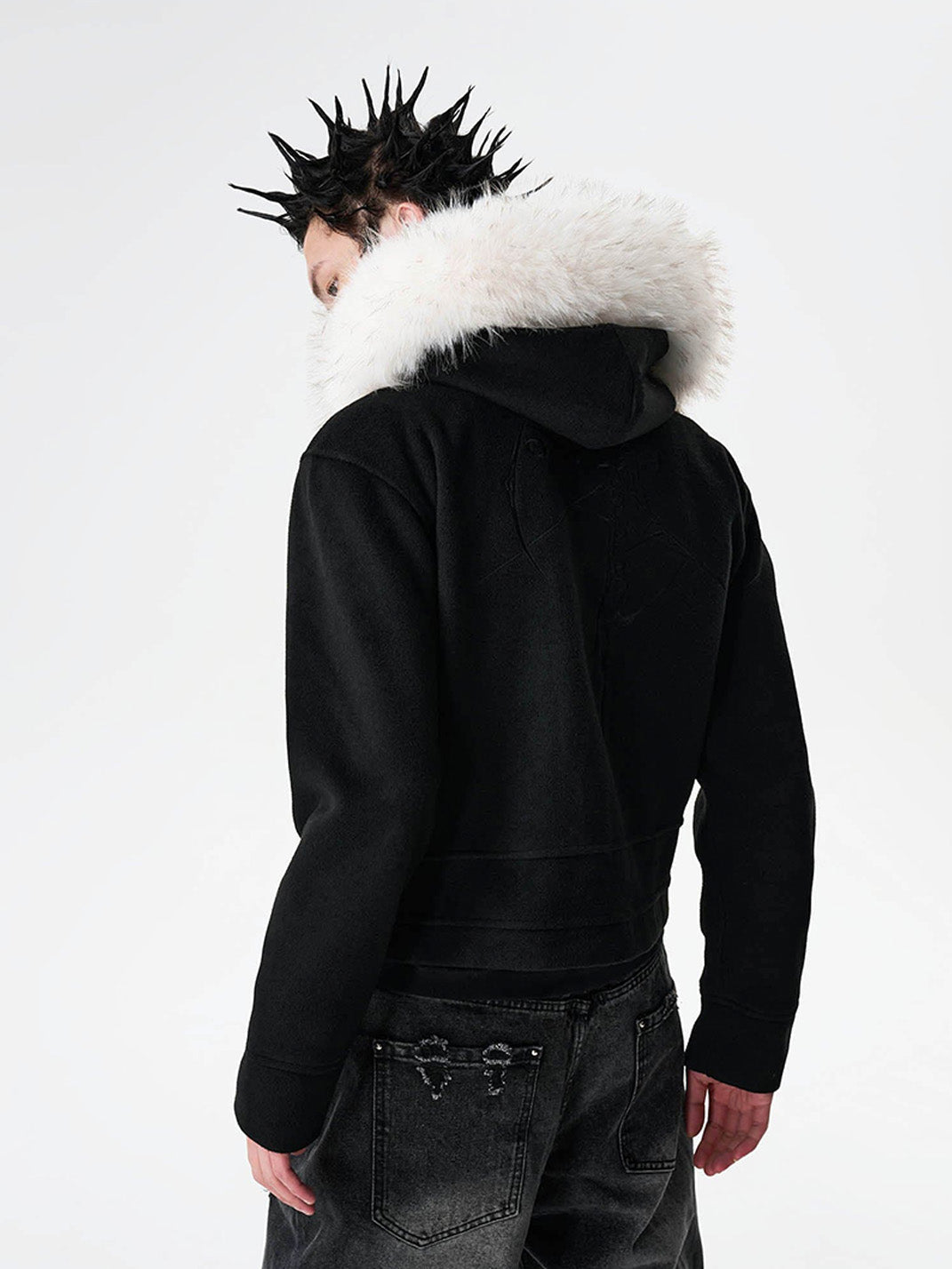 Detachable Faux-Fur Collar Double-Zip Coat - View 3