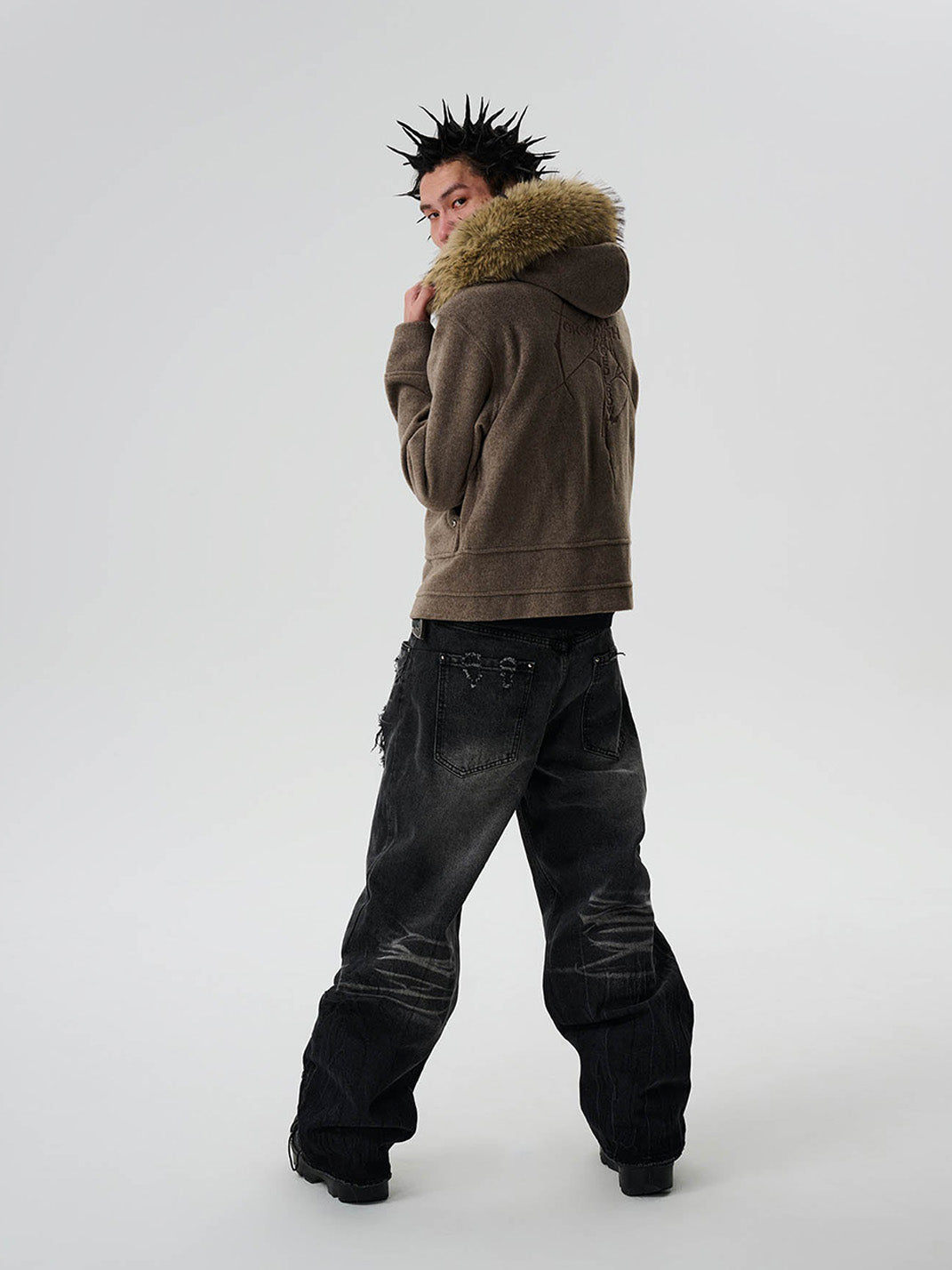 Detachable Faux-Fur Collar Double-Zip Coat - View 18