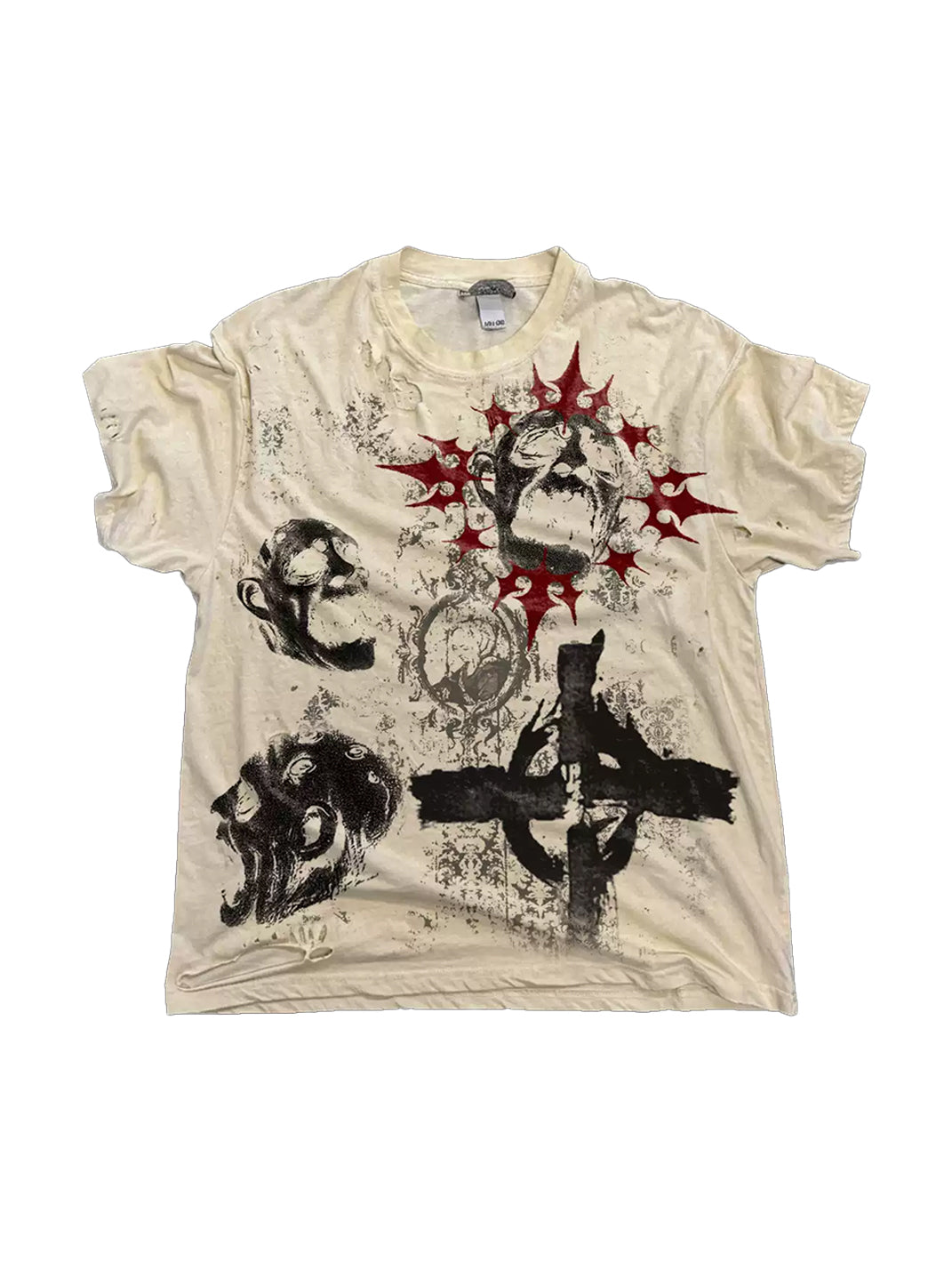 Portrait-Cross Distressed Gothic T-Shirt - View 3