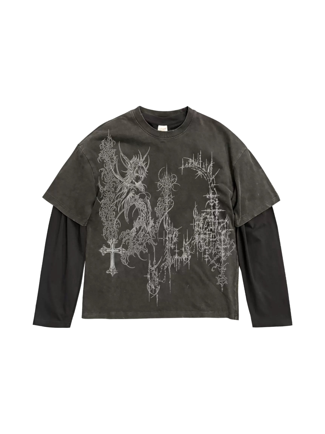 Gothic Distressed Layered Two-Piece Tee Set