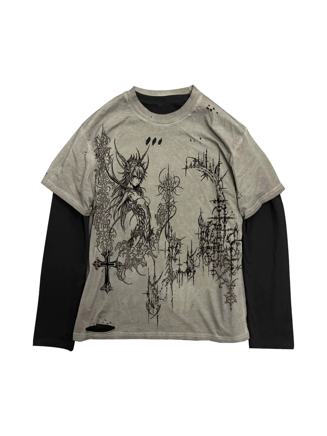 Gothic Distressed Layered Two-Piece Tee Set - View 2