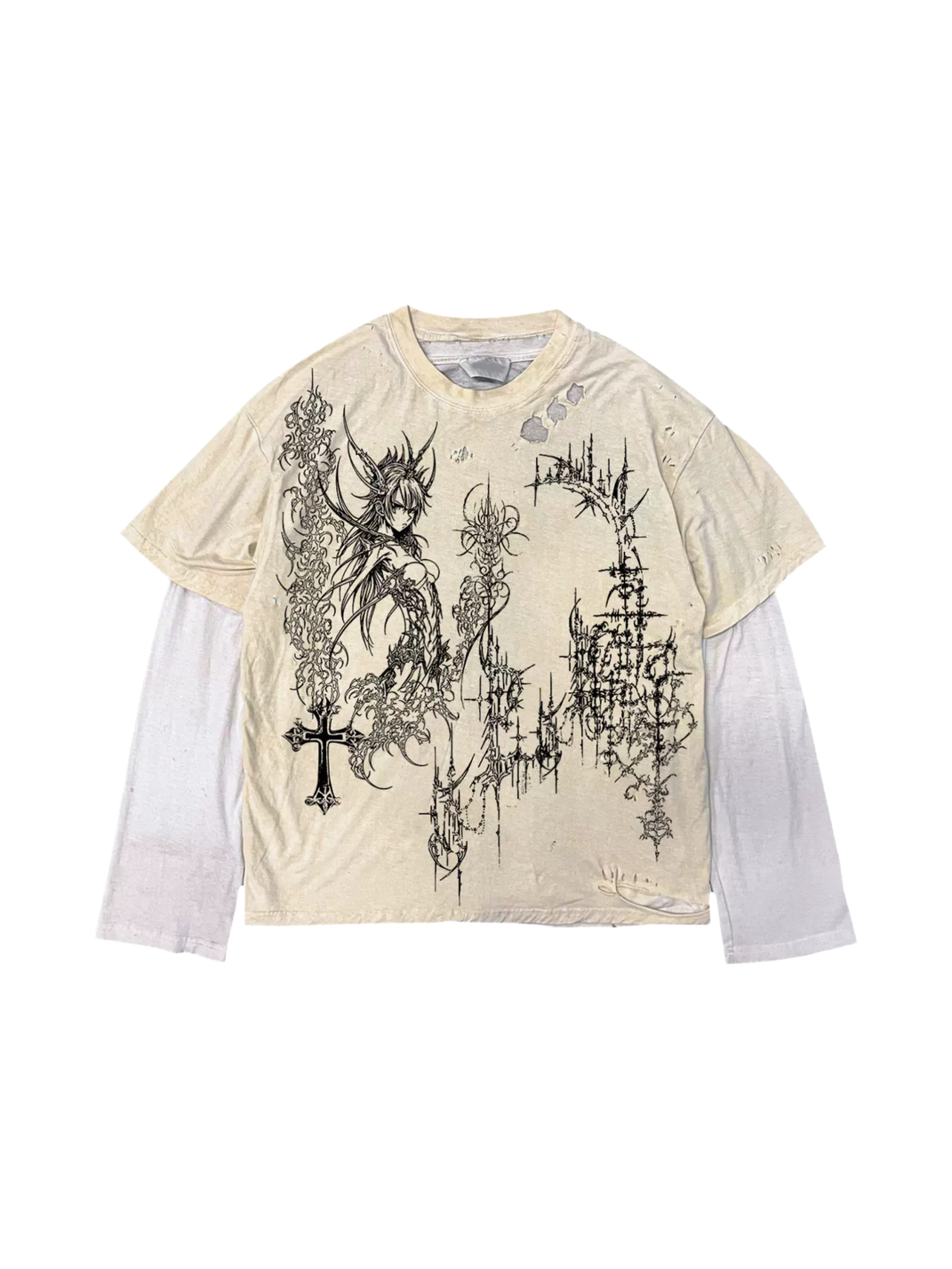 Gothic Distressed Layered Two-Piece Tee Set - View 3