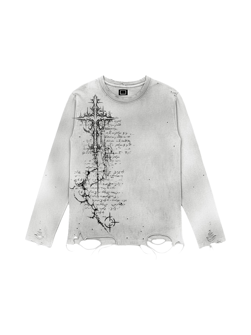 Cross-Script Distressed Cotton Long-Sleeve Tee - View 3