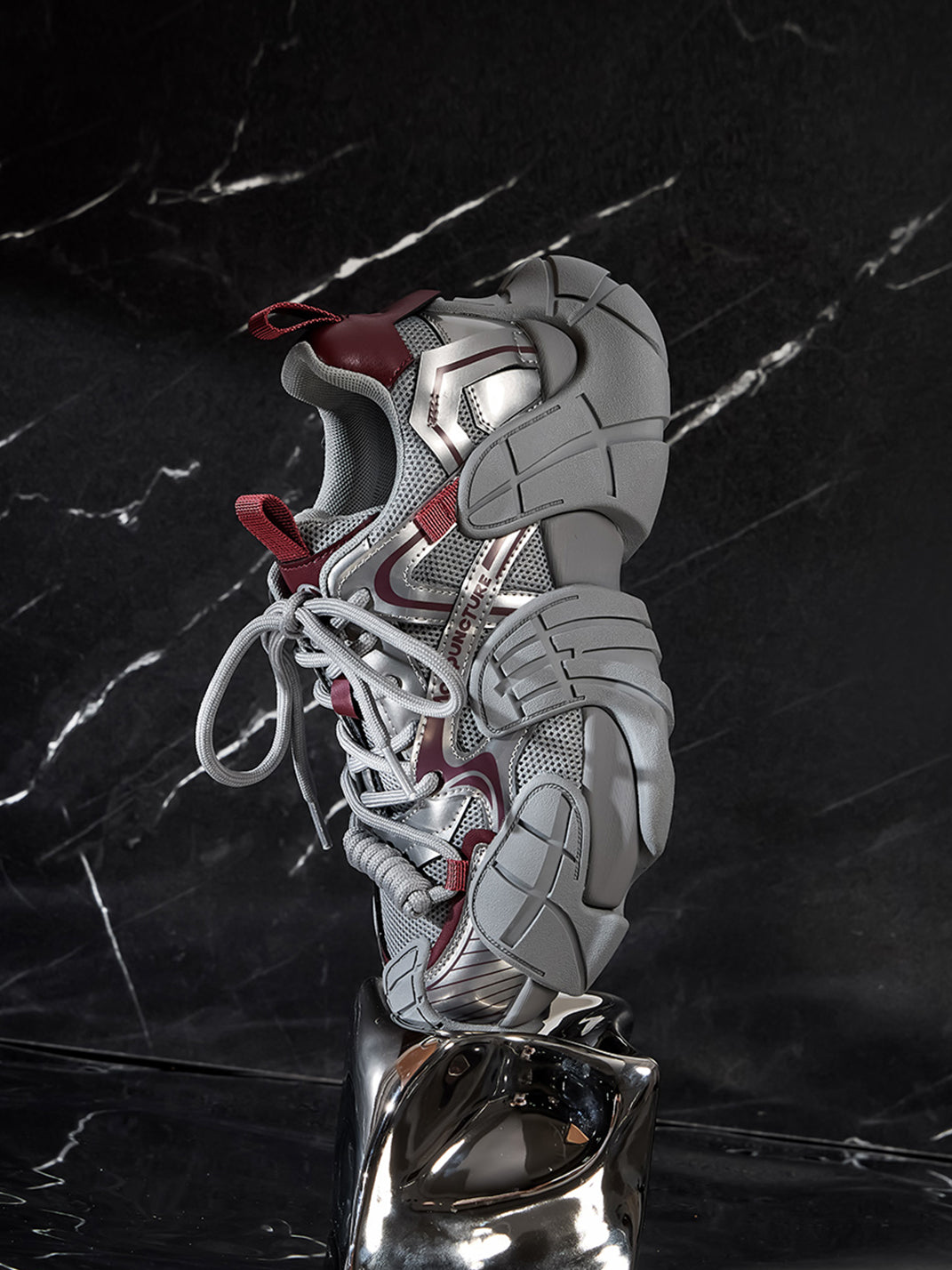 Silver Cage-Panel Platform Sneakers - View 18