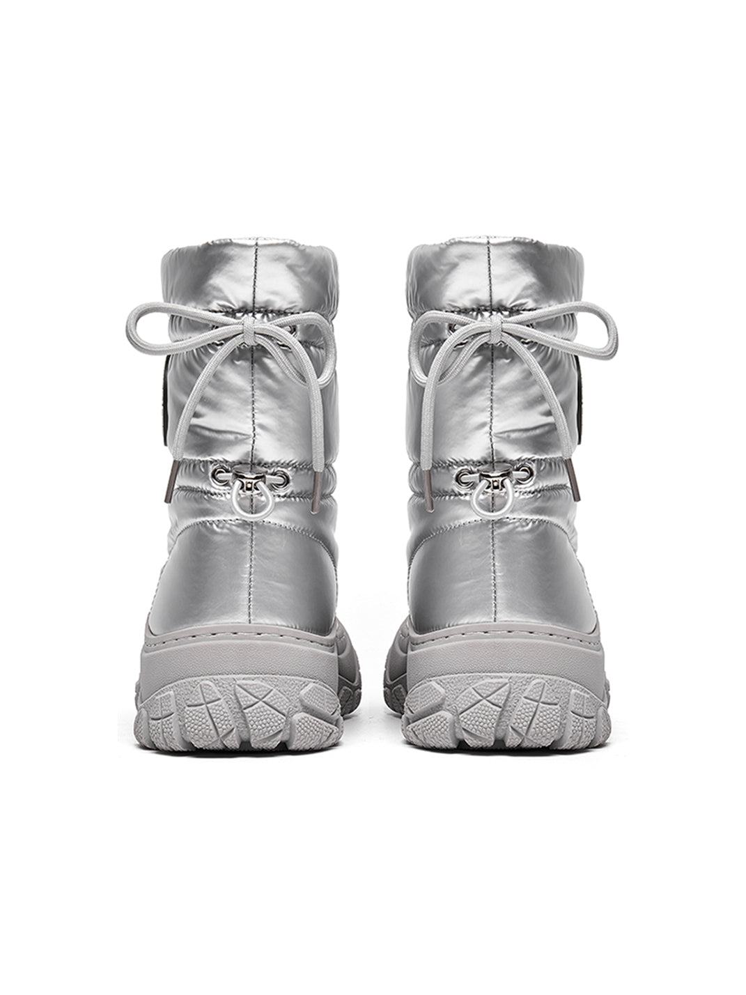 Silver Drawstring Puffer Snow Boots - View 8