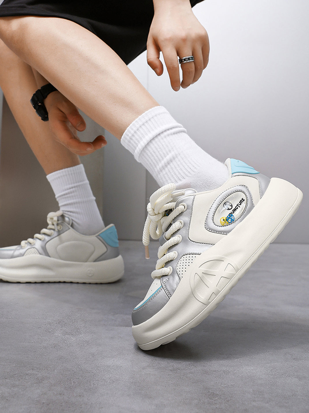 Silver Metallic PU Platform Sneakers - View 3