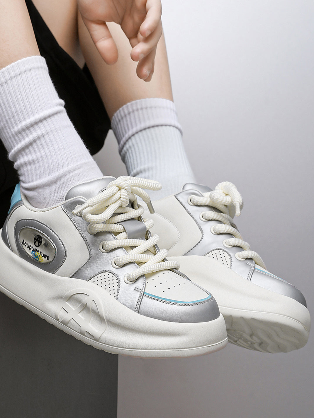 Silver Metallic PU Platform Sneakers - View 4