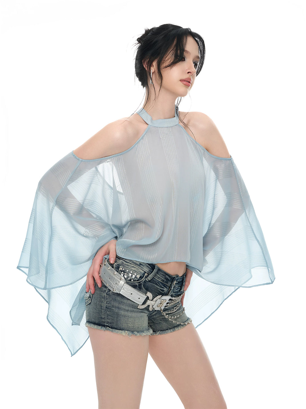 Silver-Mist Chiffon Chain Halter Top — product view 2