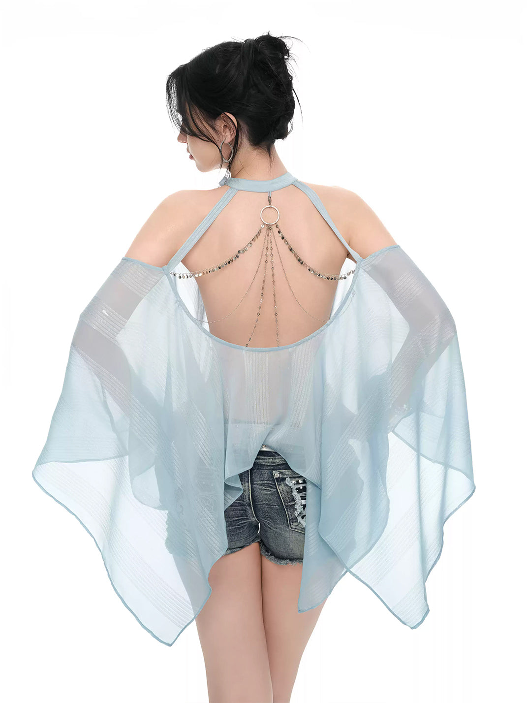Silver-Mist Chiffon Chain Halter Top — product view 4