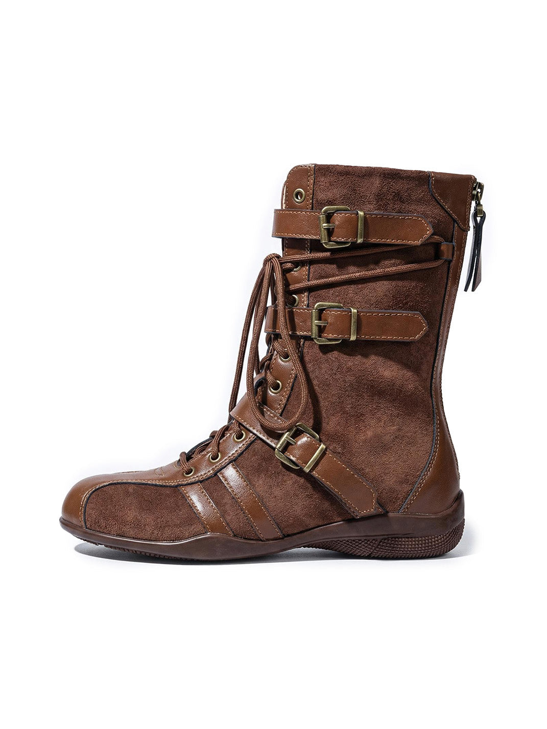 Lace-Up Buckled Mid-Calf Combat Boots - View 10