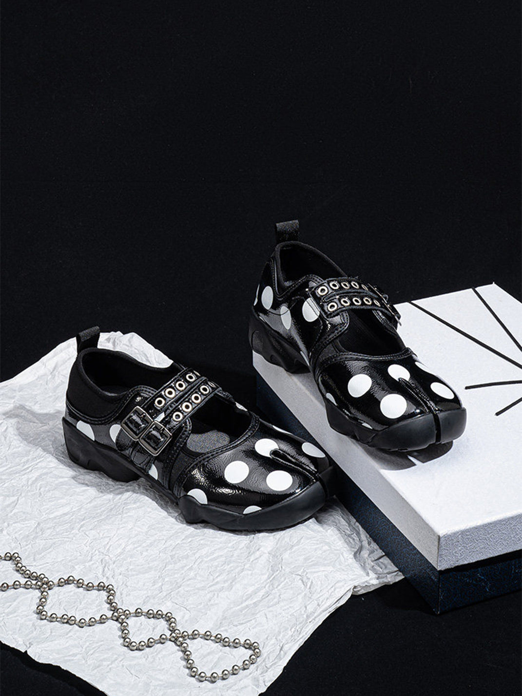 Polka-Dot Split-Toe Strapped Mary Janes - View 12