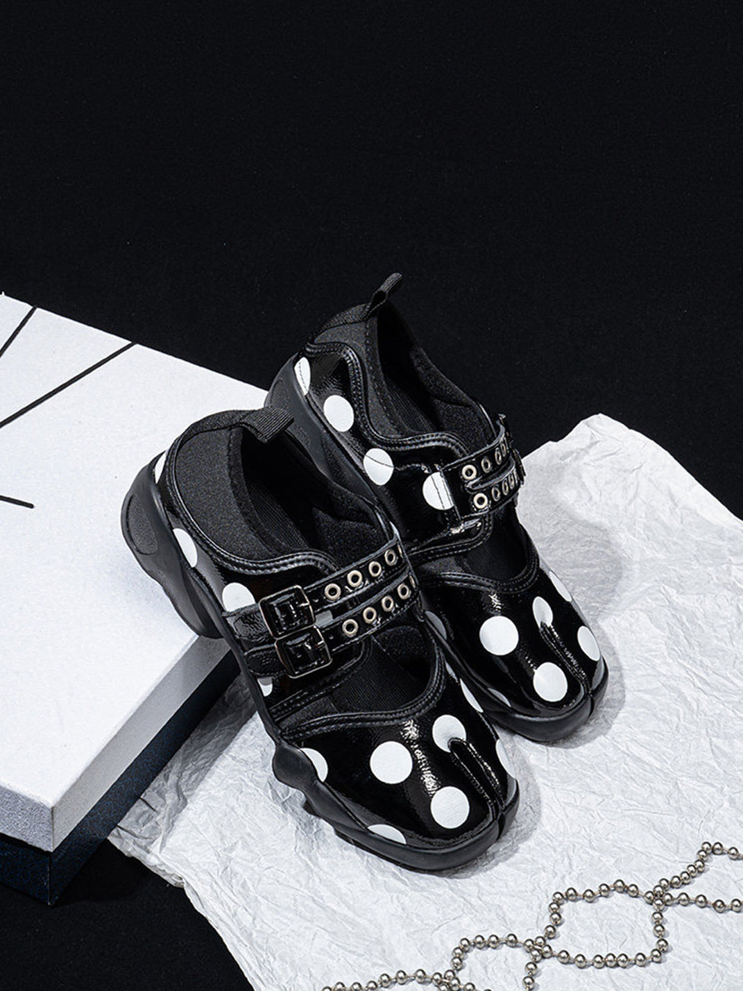 Polka-Dot Split-Toe Strapped Mary Janes - View 13