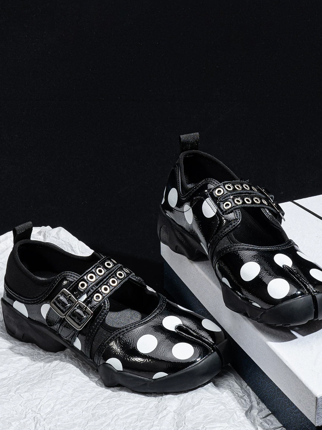 Polka-Dot Split-Toe Strapped Mary Janes - View 15
