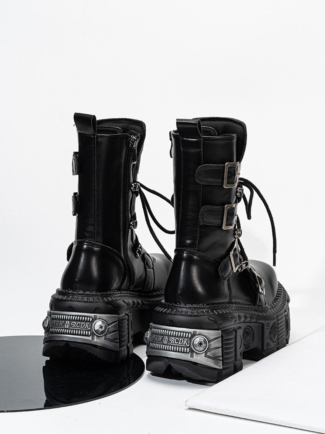 Multi-Buckle Platform Combat Boots - View 10