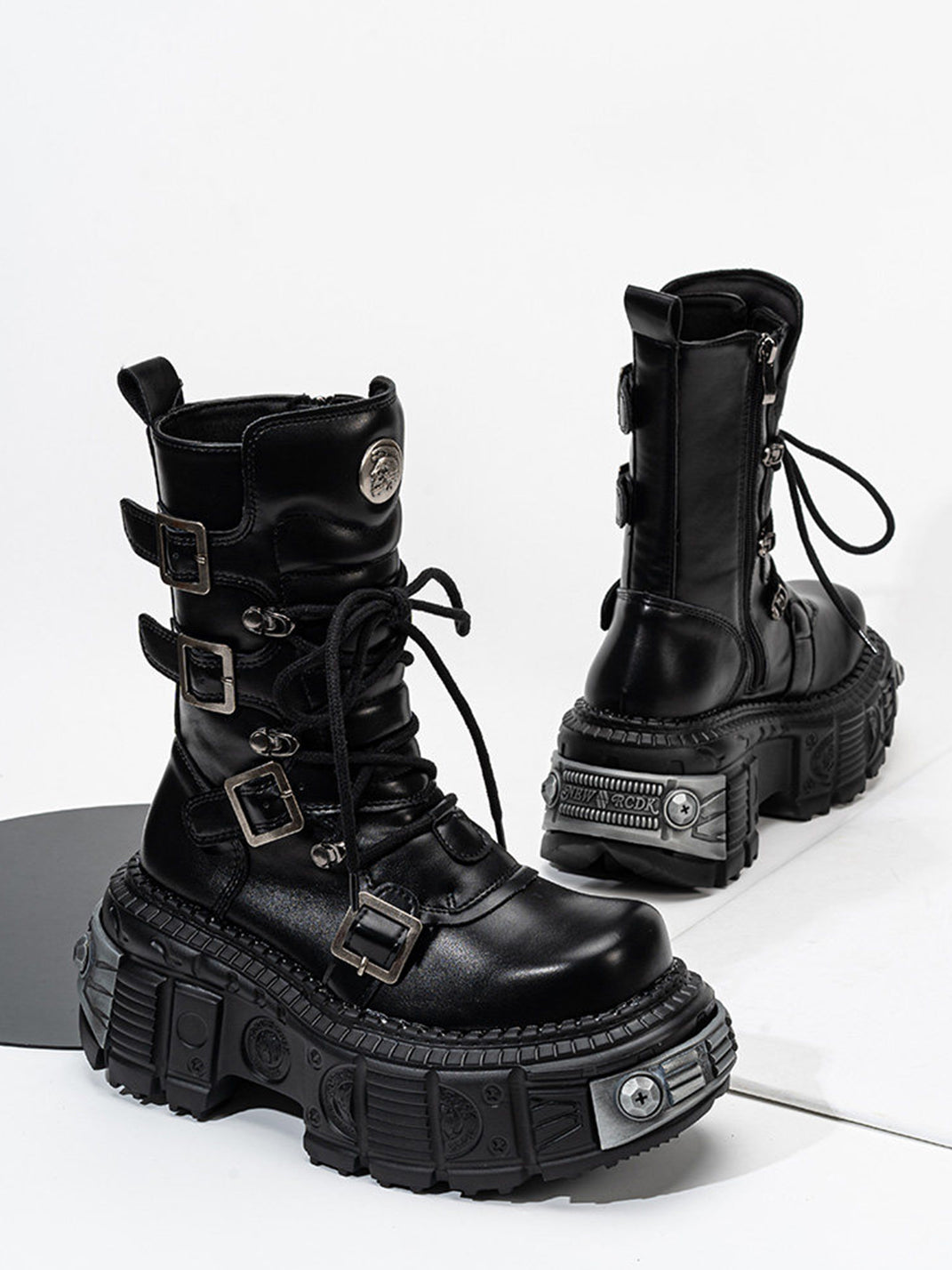 Multi-Buckle Platform Combat Boots - View 11