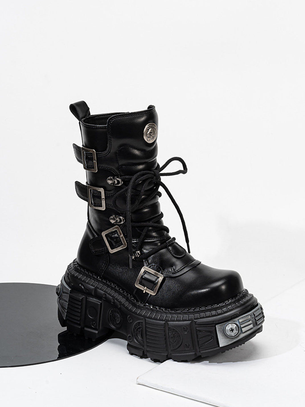 Multi-Buckle Platform Combat Boots - View 12