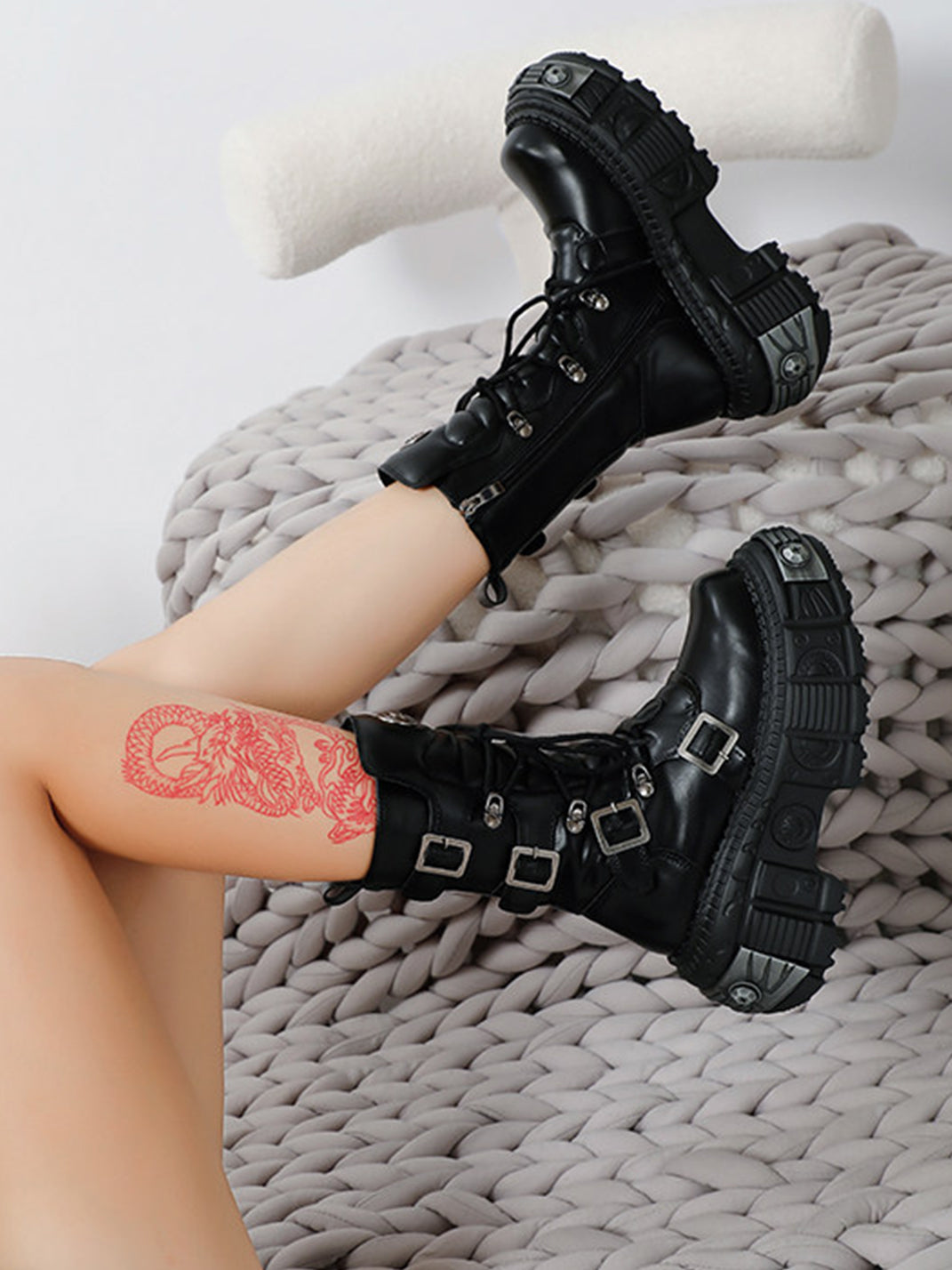 Multi-Buckle Platform Combat Boots - View 2