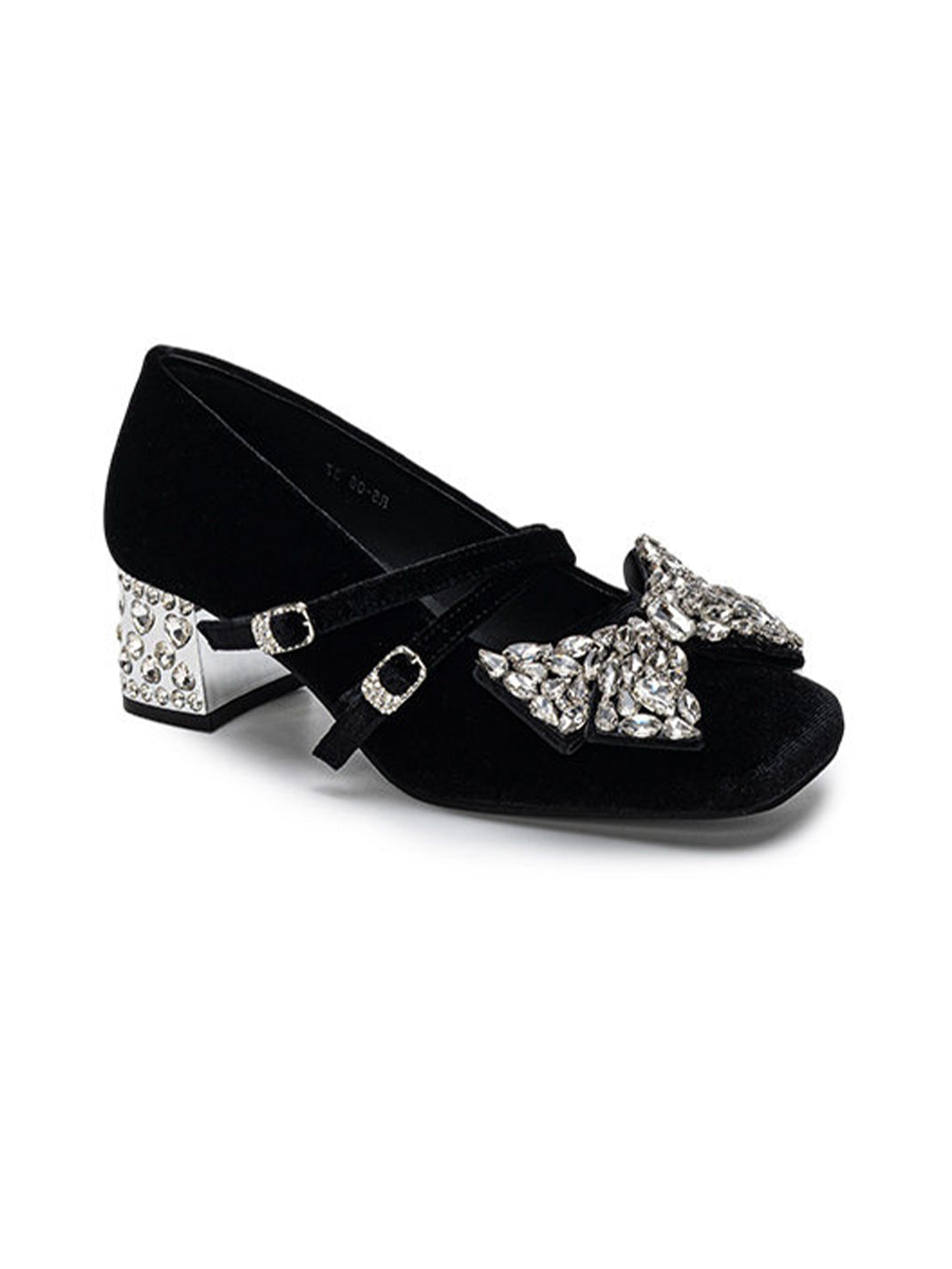 Crystal Bow Velvet Block-Heel Mary Janes - View 5