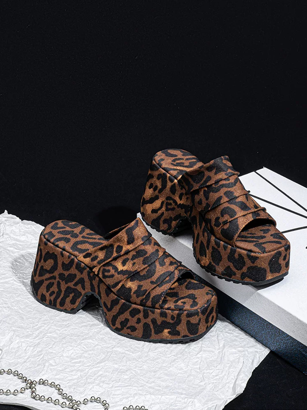 Leopard Ruched Platform Slide Sandals - View 5