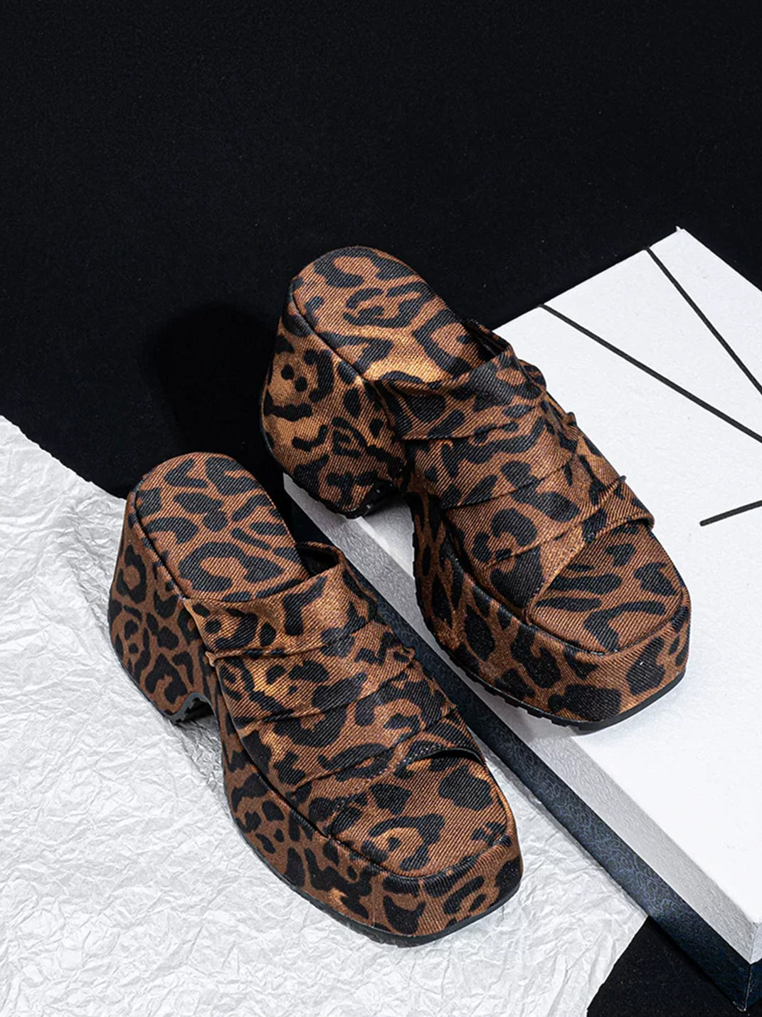 Leopard Ruched Platform Slide Sandals - View 7