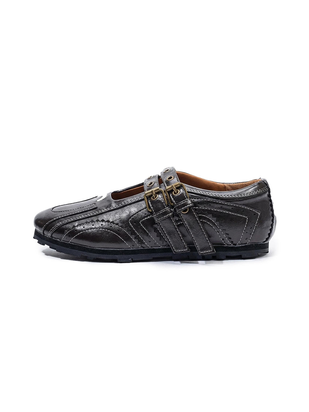 Studded Double-Buckle Square-Toe Flats