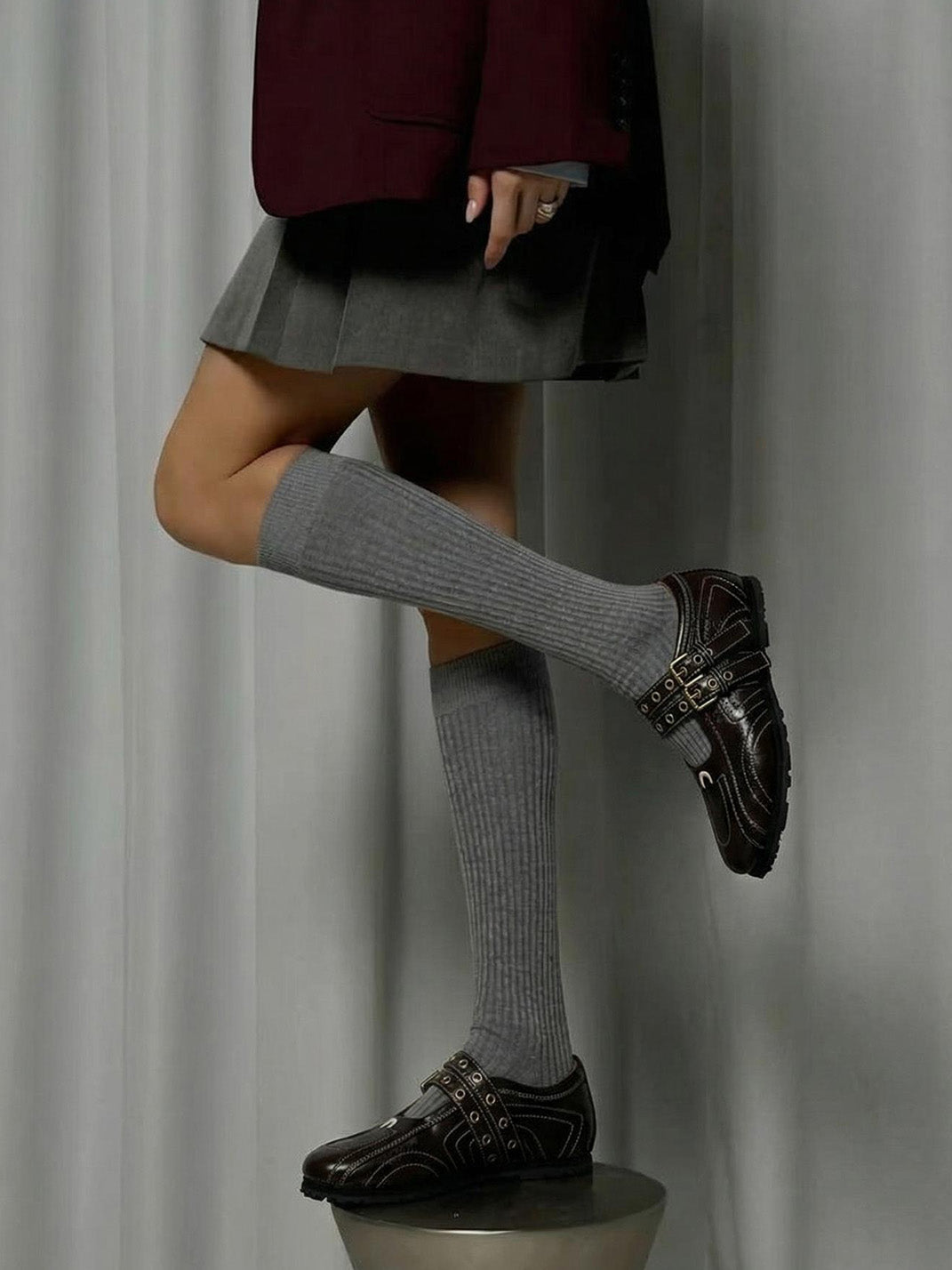 Studded Double-Buckle Square-Toe Flats - View 5