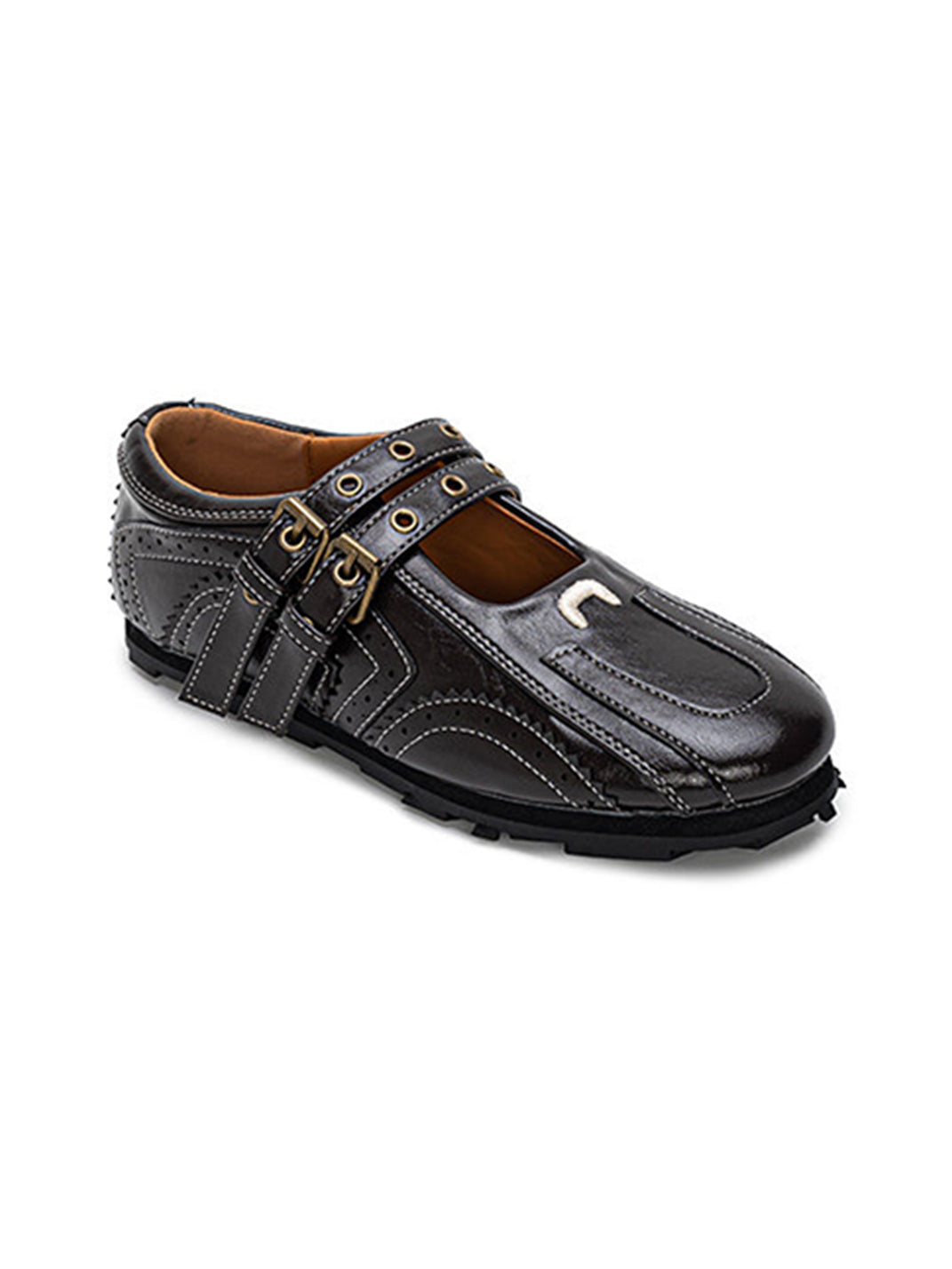 Studded Double-Buckle Square-Toe Flats - View 6