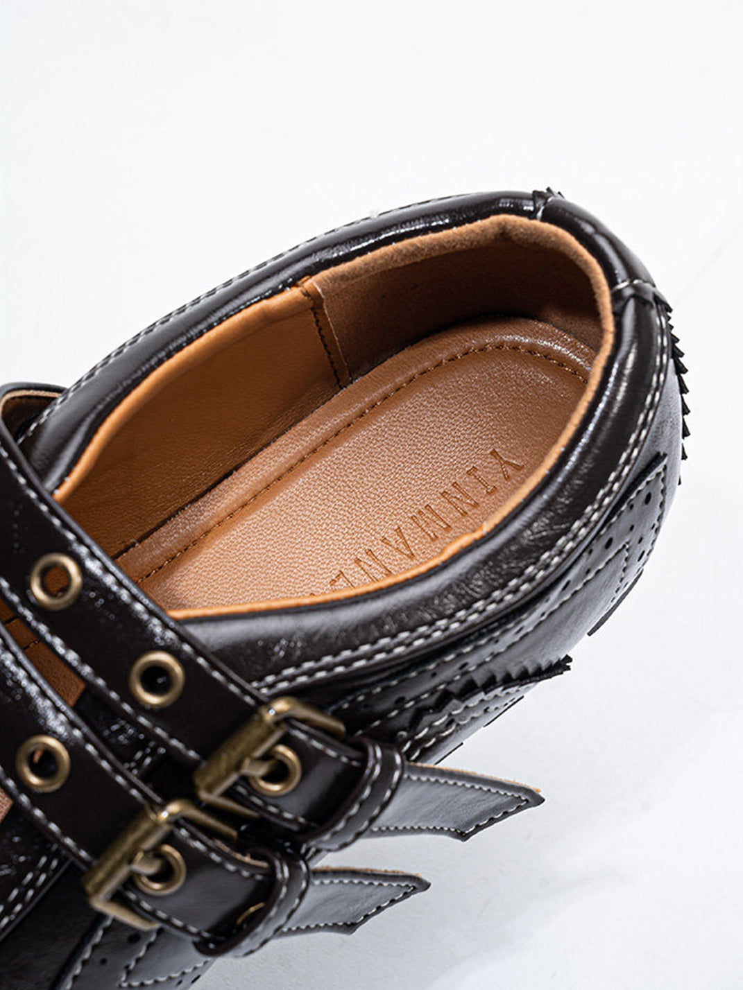 Studded Double-Buckle Square-Toe Flats - View 9