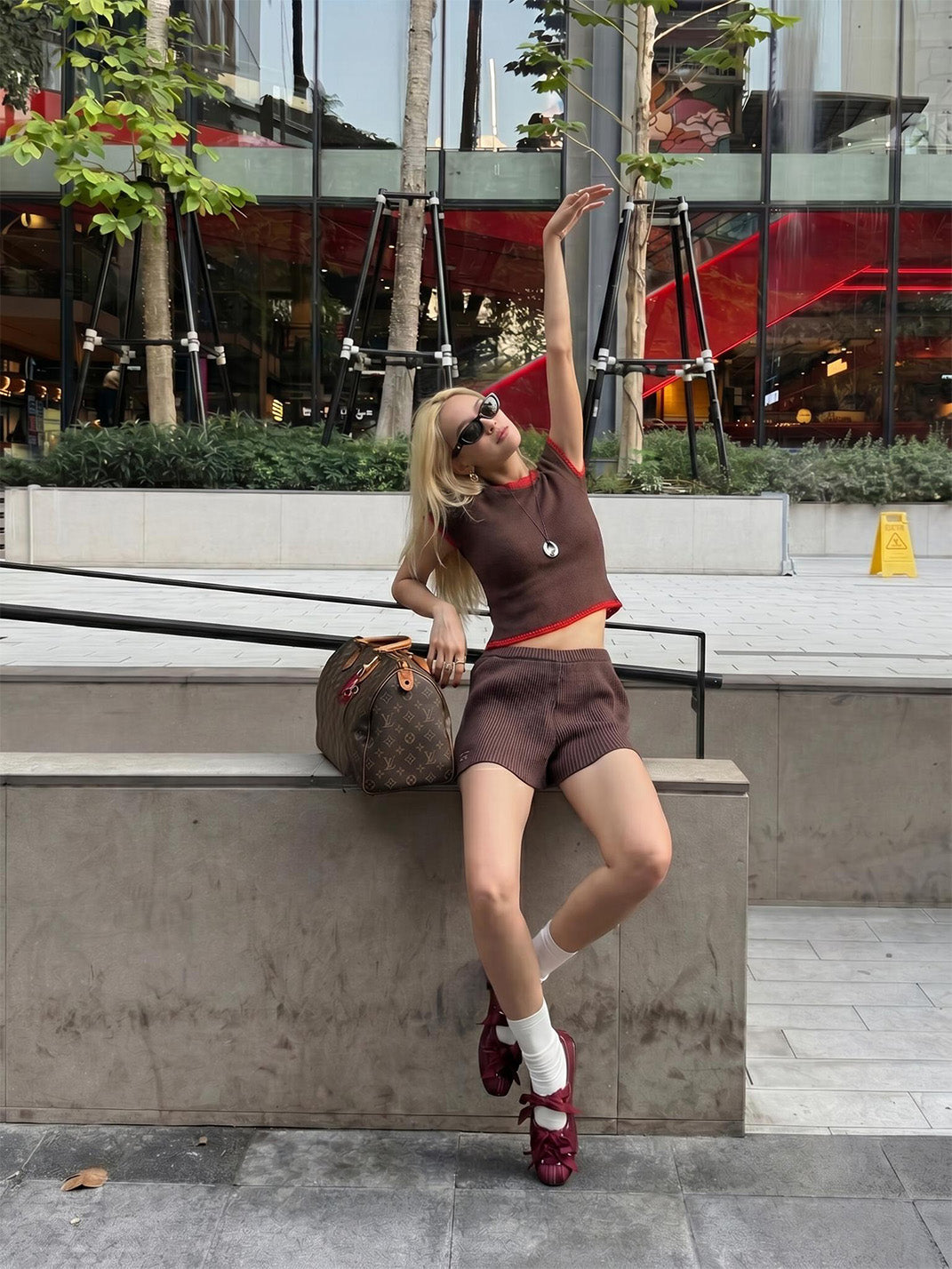 Ribbon-Laced Burgundy Ballet Flats - View 4