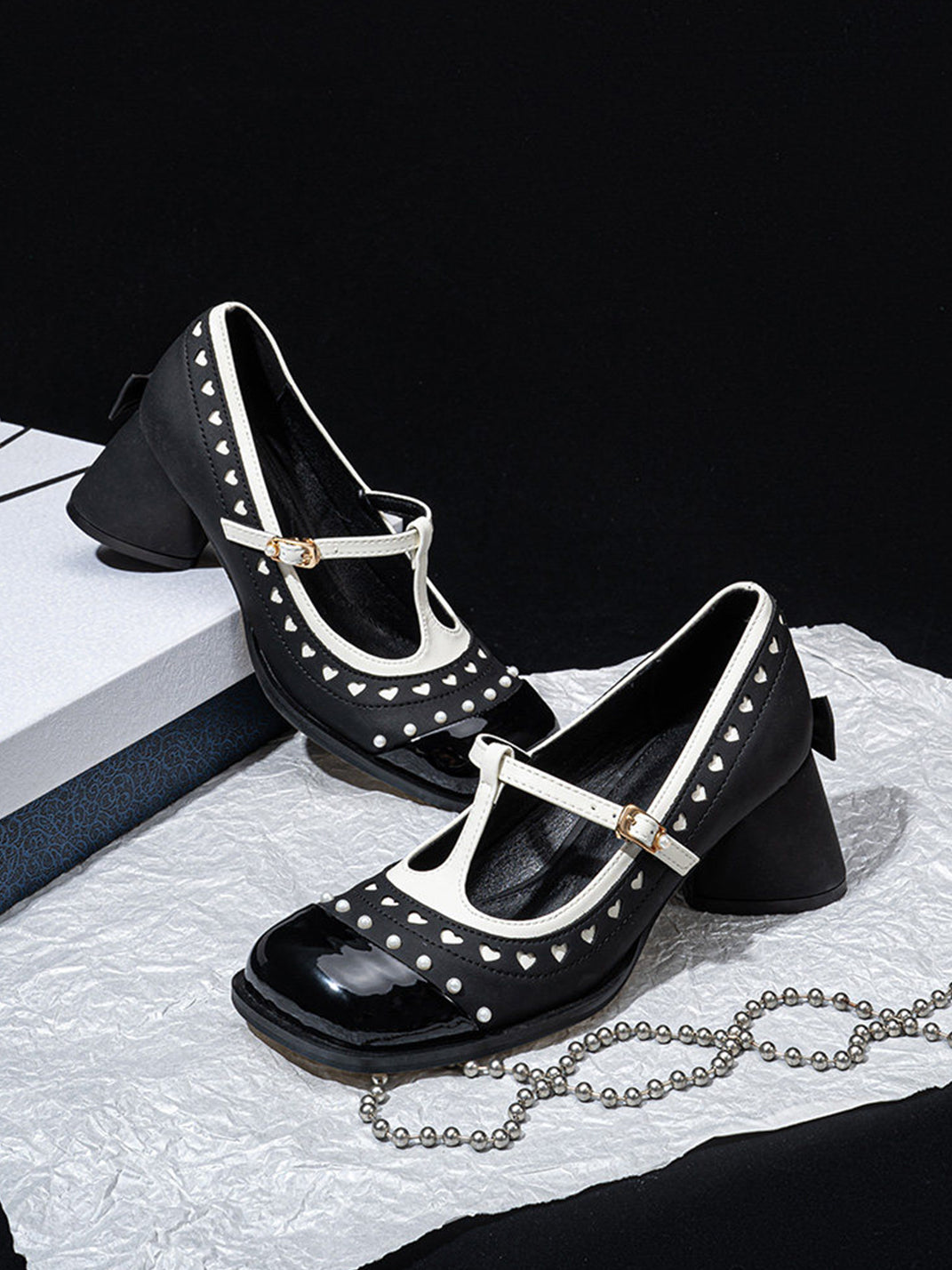 Heart-Stud Square-Toe Block-Heel Mary Janes - View 9