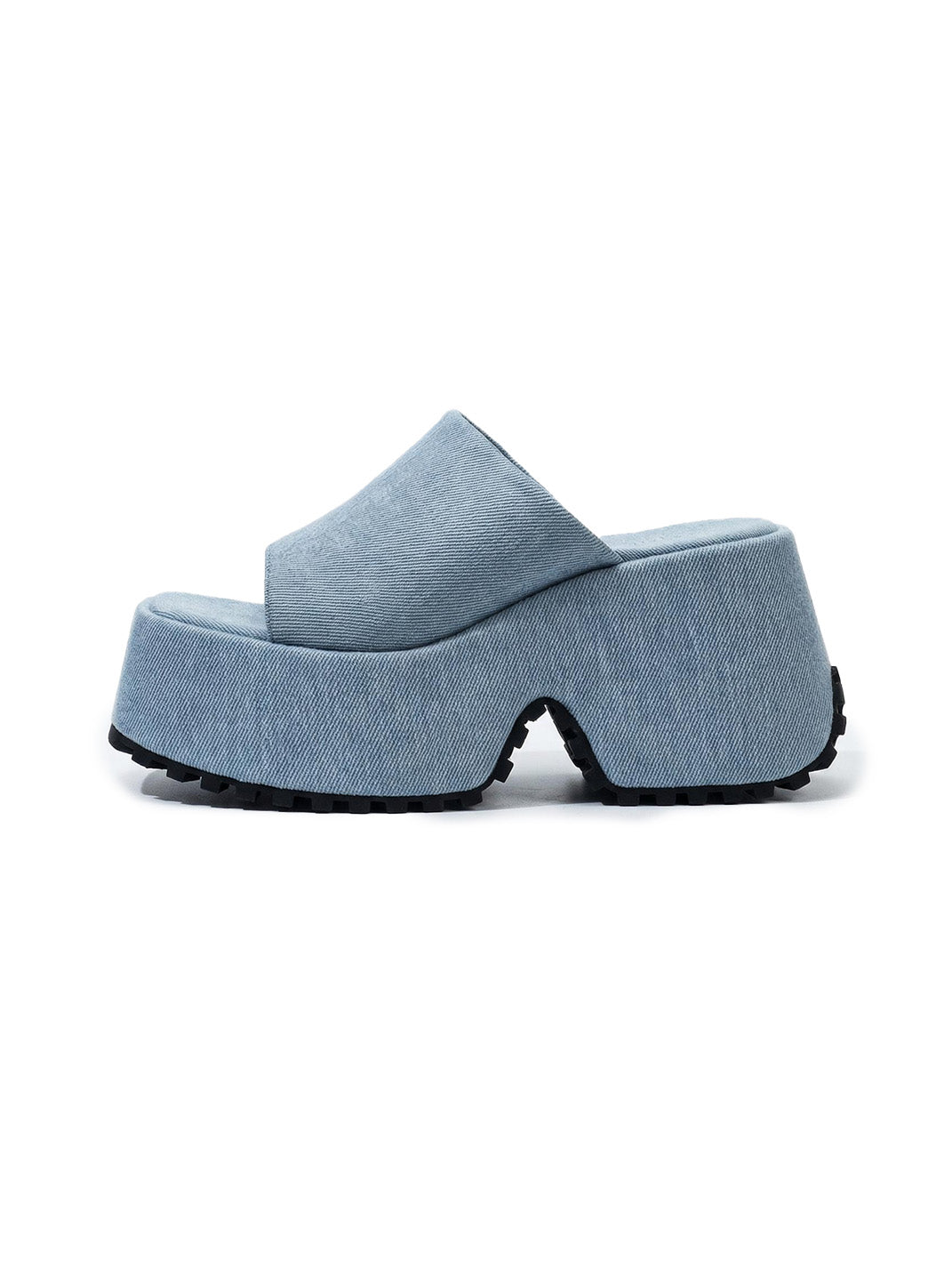Square-Toe Denim Platform Slide Sandals