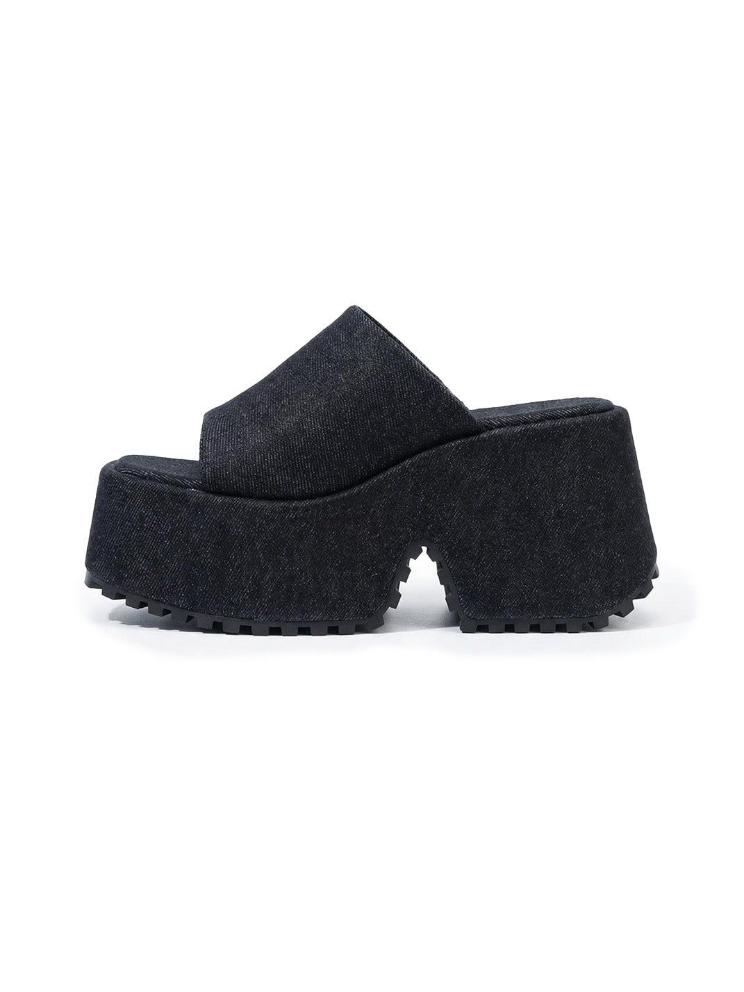 Square-Toe Denim Platform Slide Sandals - View 15