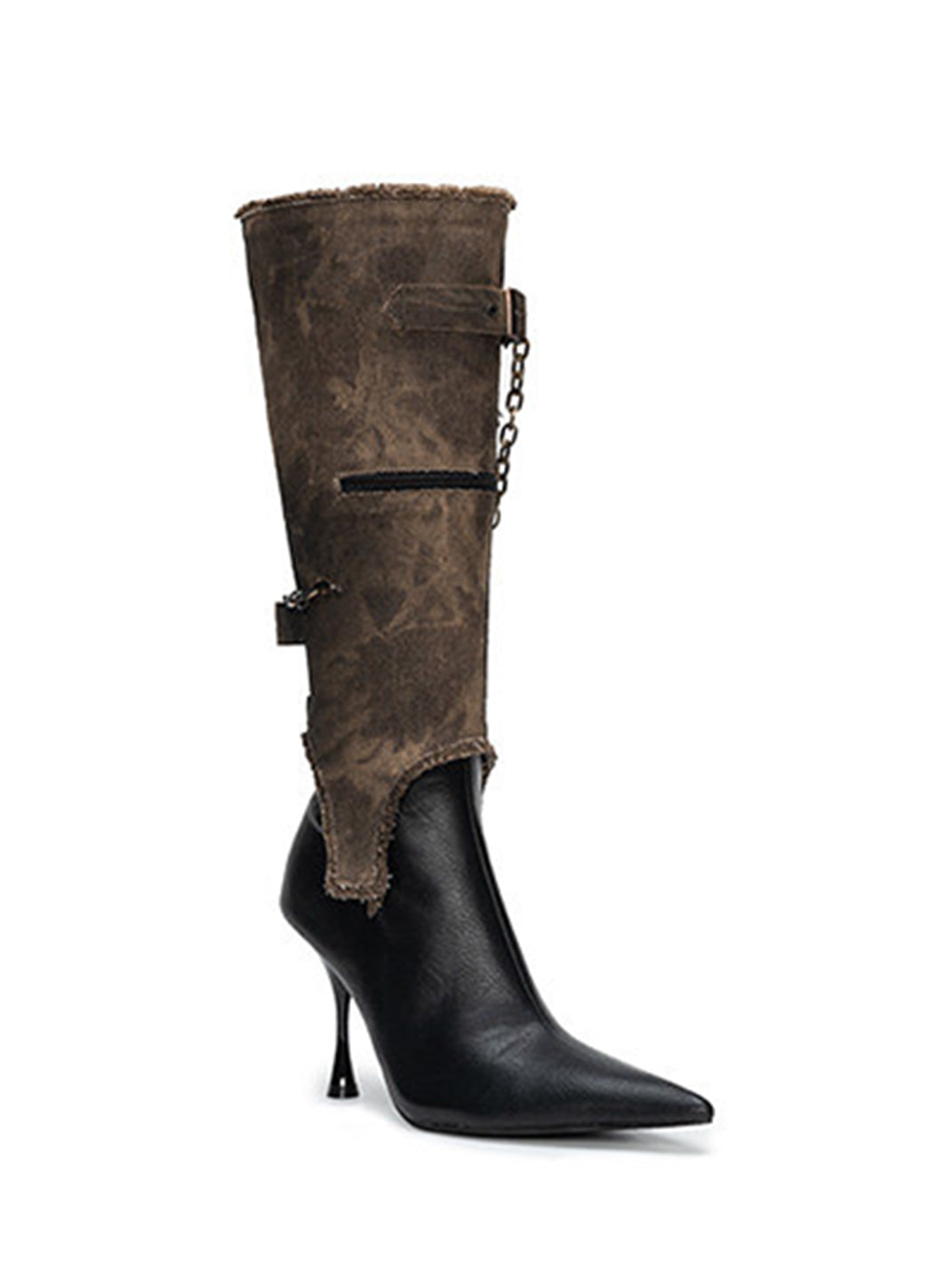 Detachable Distressed-Shaft Stiletto Boots - View 6
