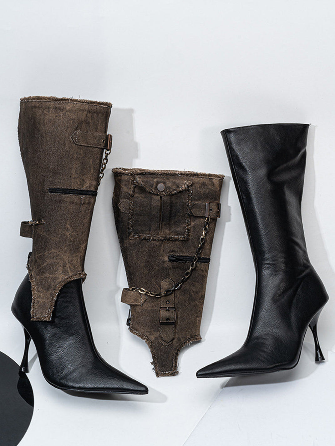 Detachable Distressed-Shaft Stiletto Boots - View 11
