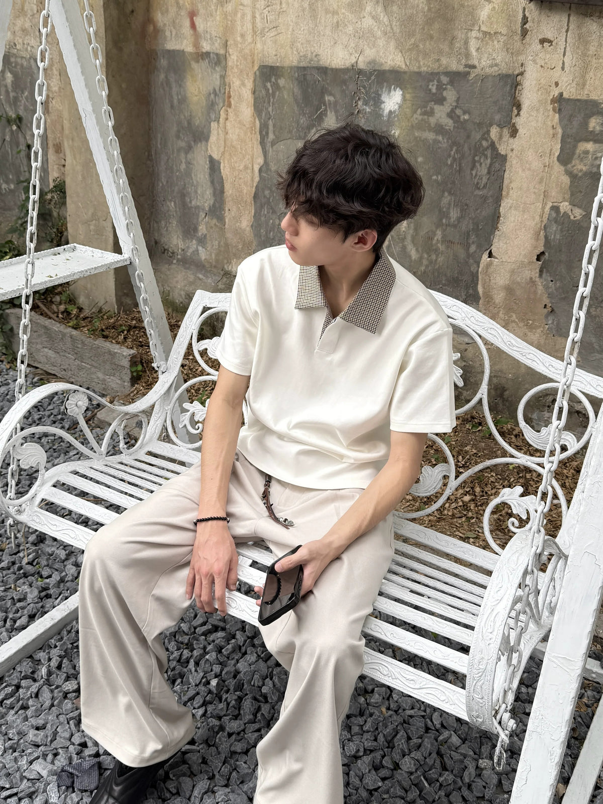 Houndstooth-Collar Short-Sleeve Polo product view 10