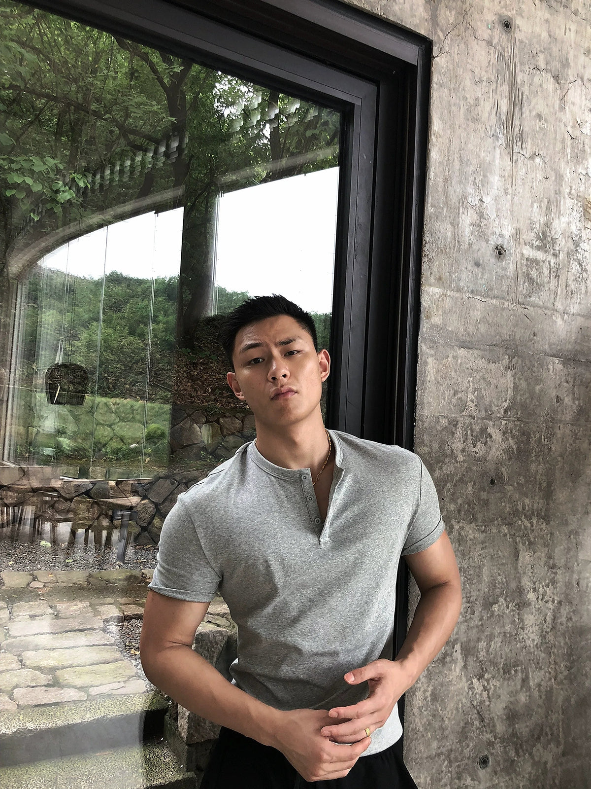 Fitted Stretch Cotton Short-Sleeve Henley product view 1