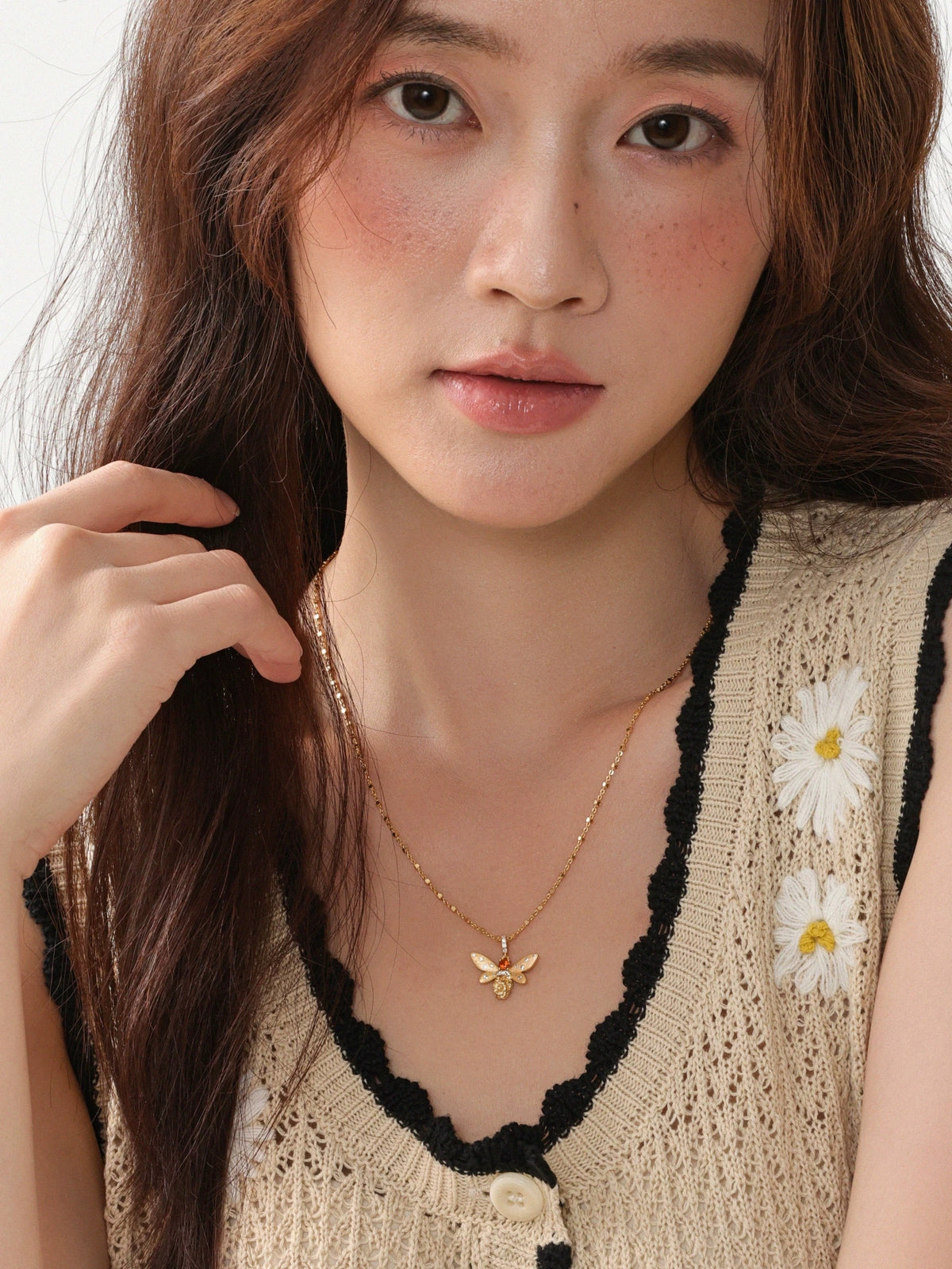 Orange Garnet Bee Pendant Necklace product view 4