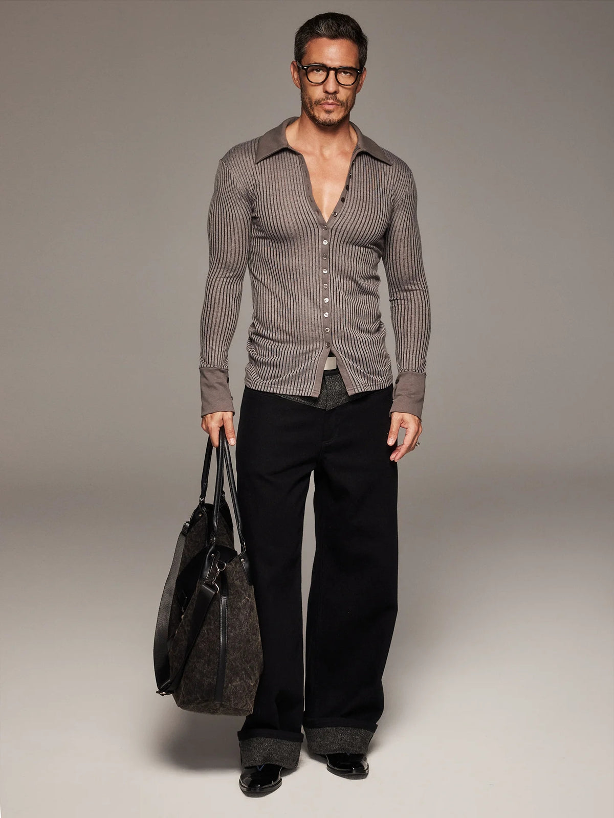 Sheer Ribbed Button-Front Shirt product view 1