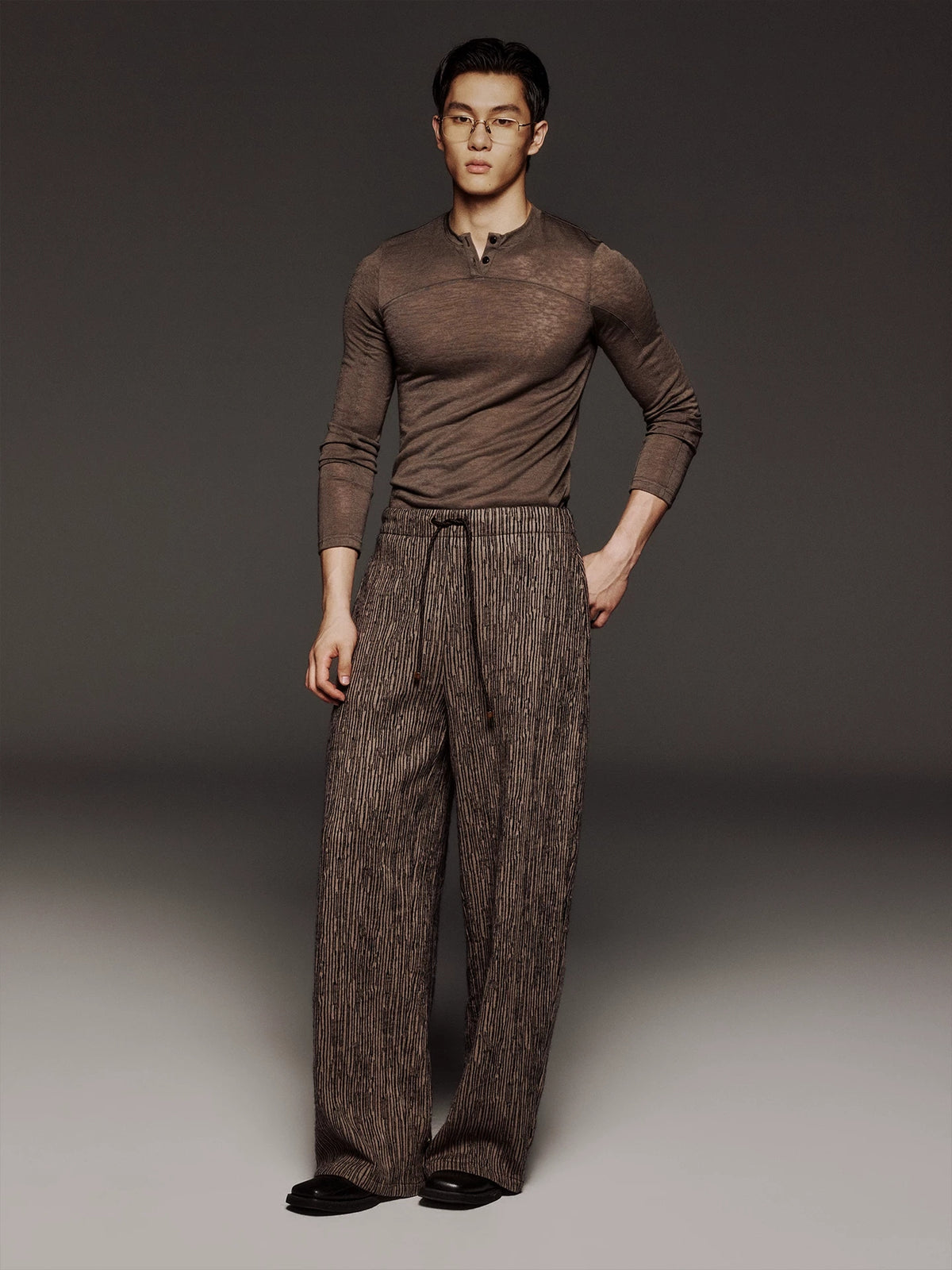 Sheer Panel Long-Sleeve Henley product view 1