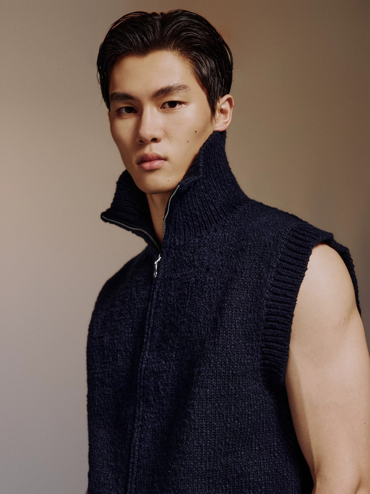 High-Collar Cotton-Blend Zip Vest product view 4