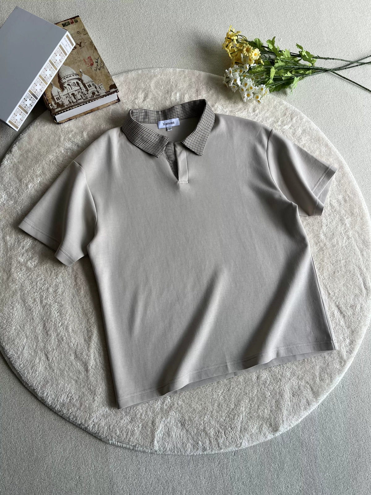 Houndstooth-Collar Short-Sleeve Polo product view 9